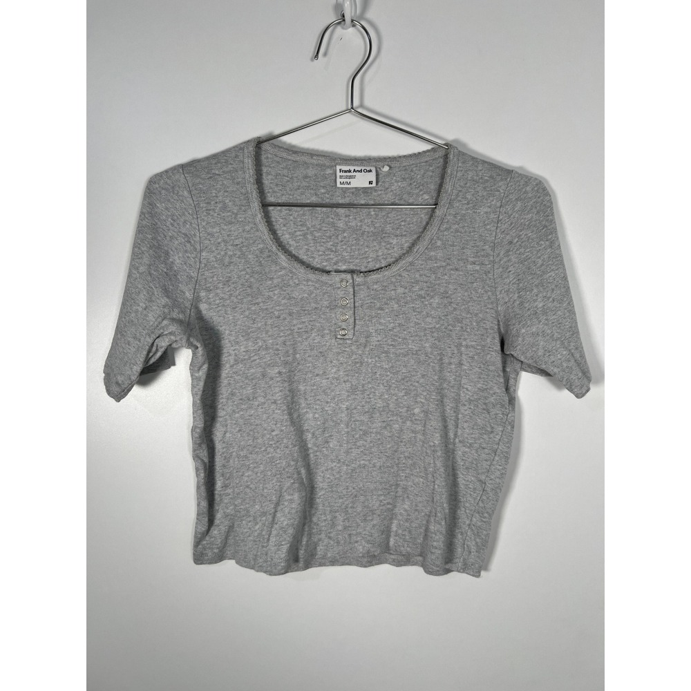 Frank And Oak 100% Cotton Gray Henley Ribbed Crop Top Minimalist Medium